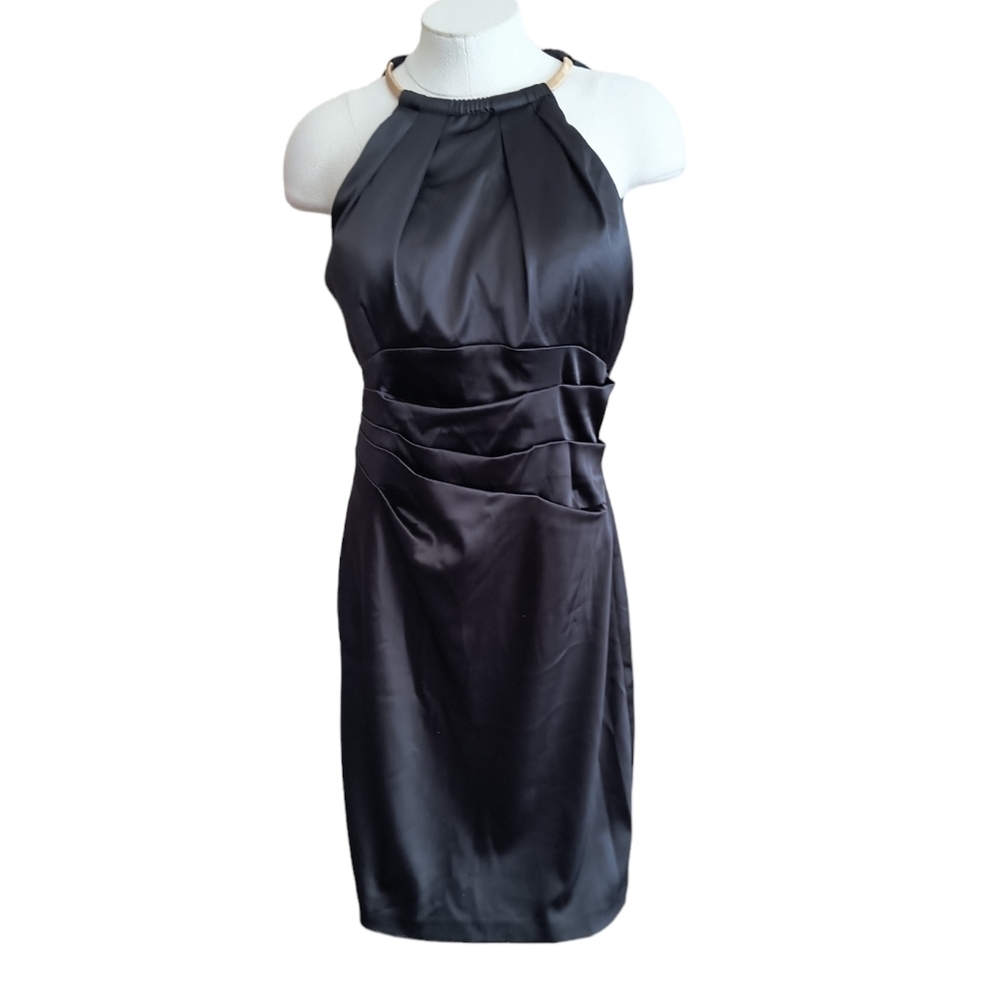 Eliza J Black Sleeveless Dress With Gold Chain Collar Size 8